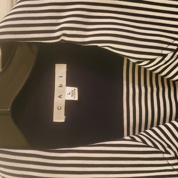 CAbi 823 Nautical Double Breasted Jacket Navy White Striped Jack size La… - Picture 3 of 12
